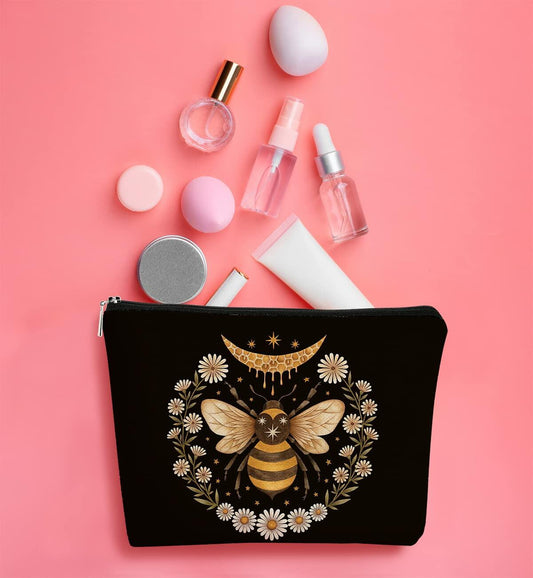 Vintage Tarot Daisy Queen Bee Makeup Bag Floral Cosmetic Bag