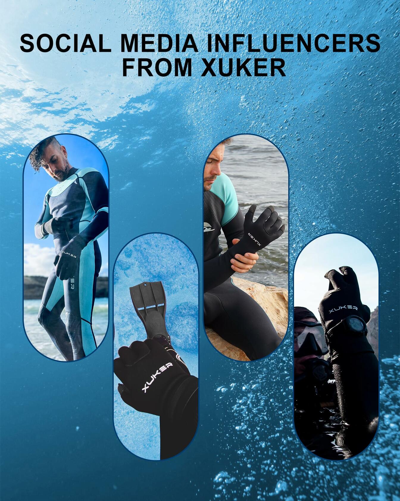 XUKER Neoprene 3mm Five Finger Wetsuit Gloves Camo Green Size M