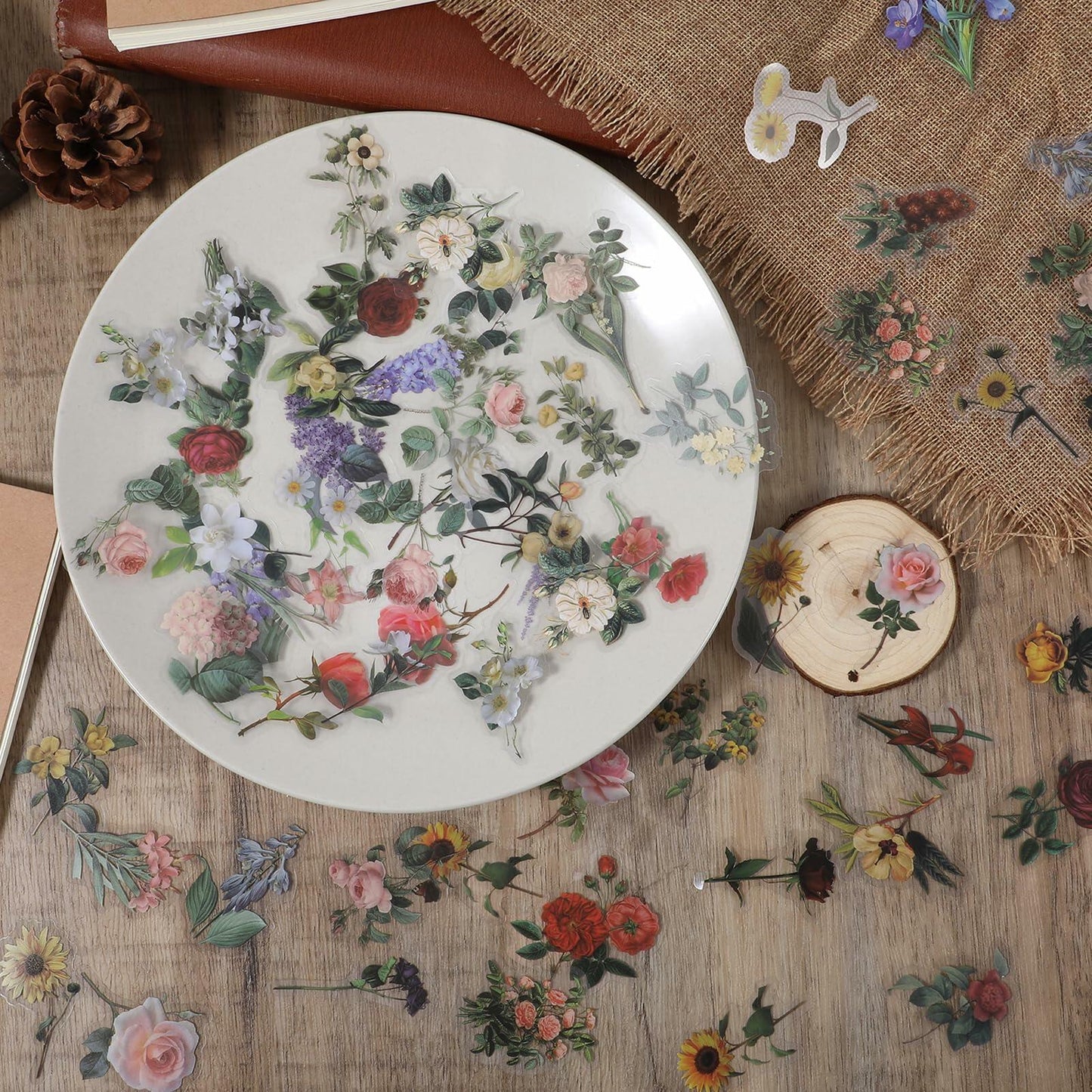 240pcs Transparent Waterproof Botanical Flower Stickers Set for Journaling