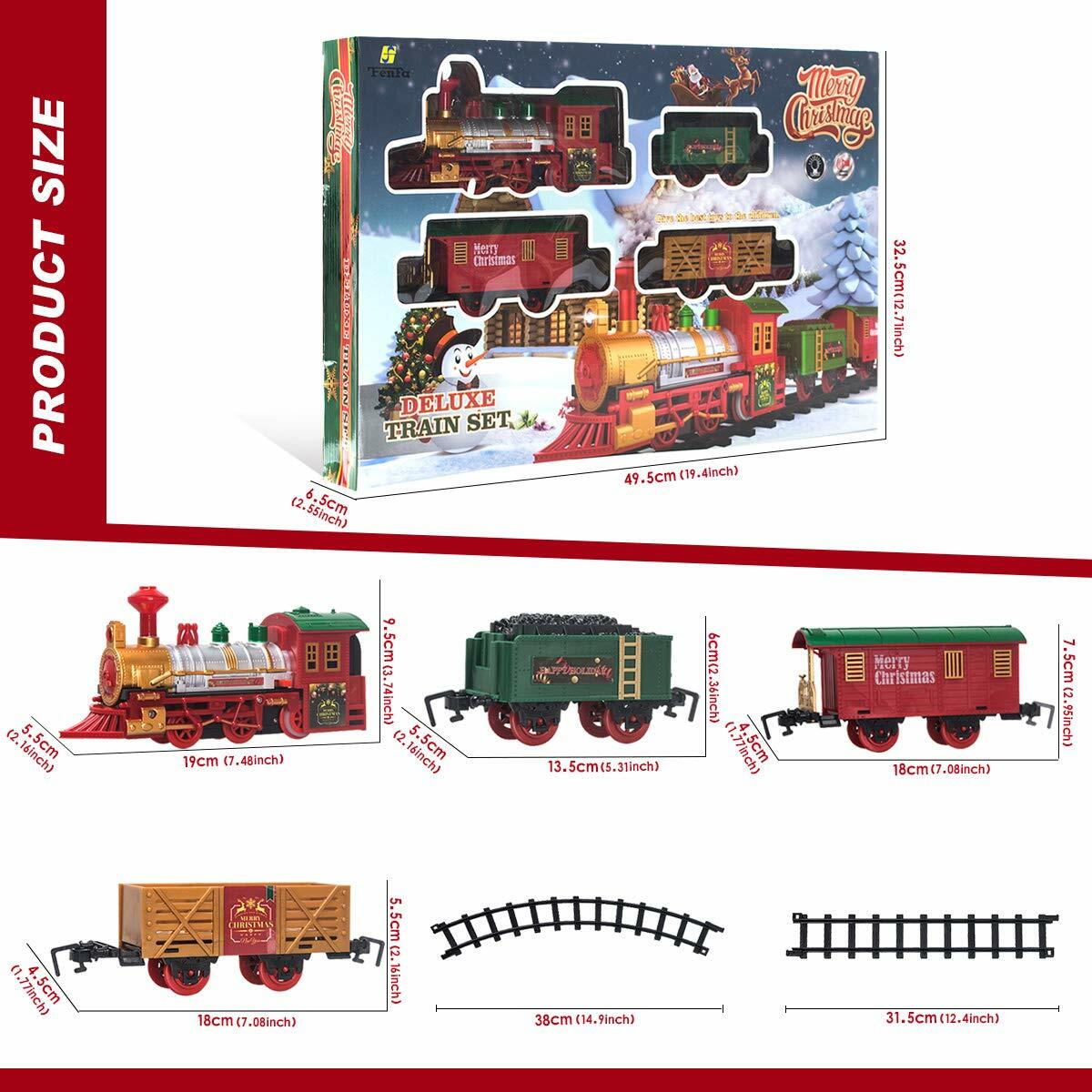 PUSITI Christmas Train Set Battery Operated Lights Sounds 11.5ft Tracks