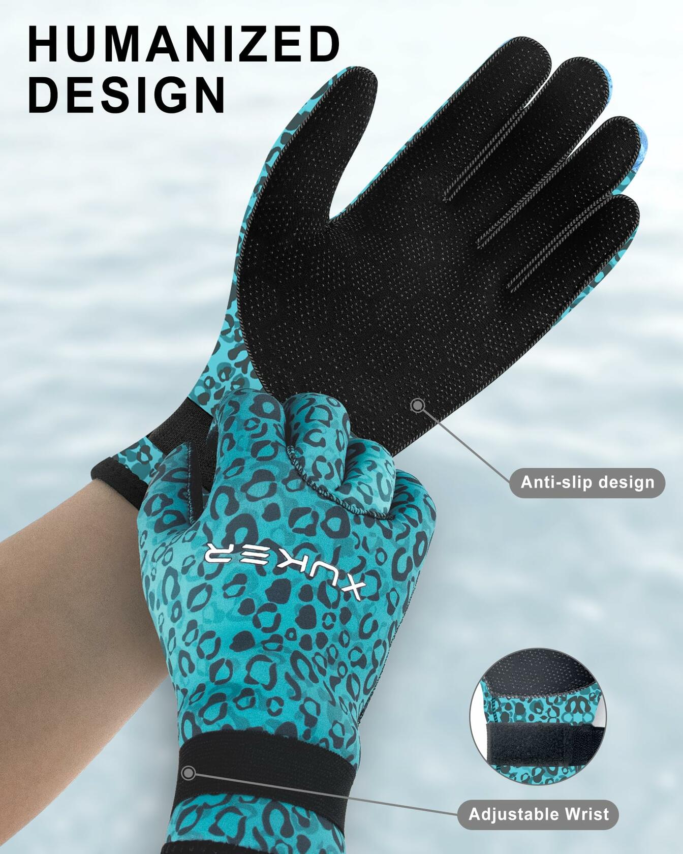 XUKER Neoprene 3mm Five Finger Wetsuit Gloves Camo Green Size M