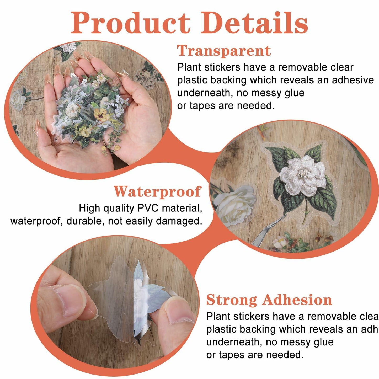 240pcs Transparent Waterproof Botanical Flower Stickers Set for Journaling