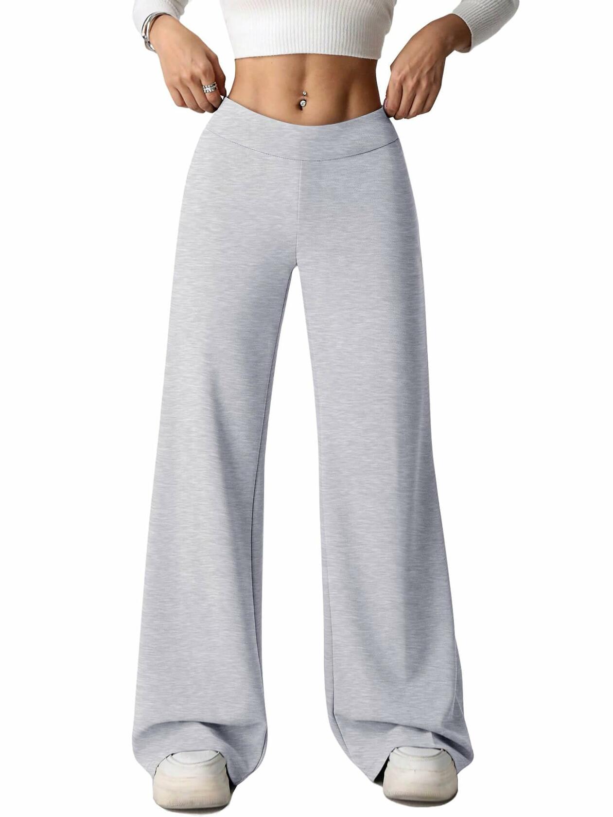 HeSaYep Women's Wide Leg Baggy Sweatpants Embroidered Stars Grey Size S