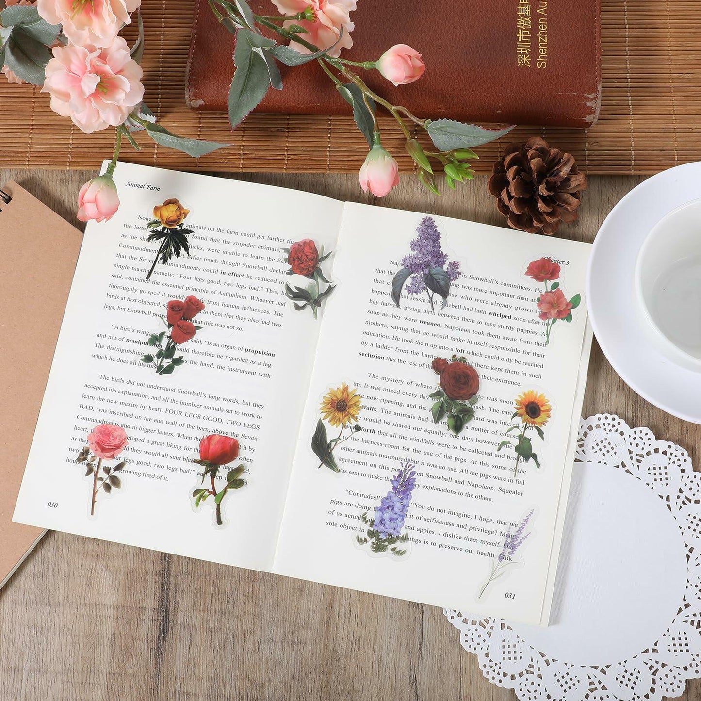 240pcs Transparent Waterproof Botanical Flower Stickers Set for Journaling
