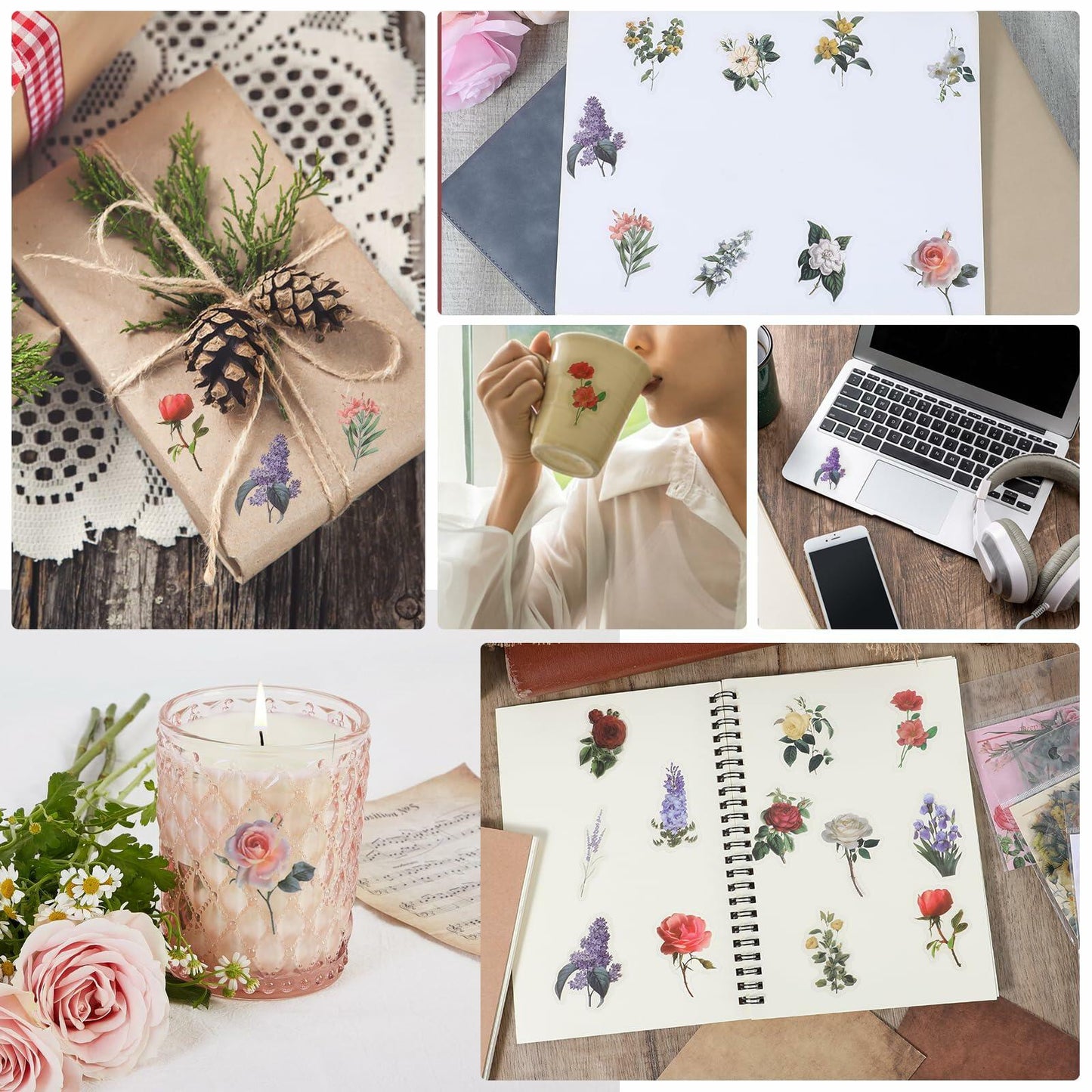 240pcs Transparent Waterproof Botanical Flower Stickers Set for Journaling
