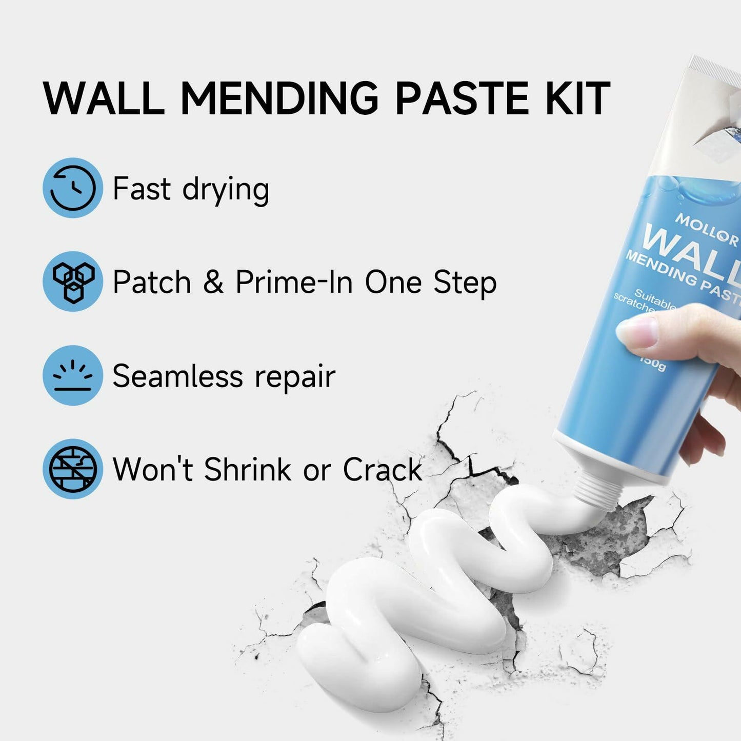 MOLLOR Drywall Repair Kit Spackle Wall Patch Putty 5.29oz White