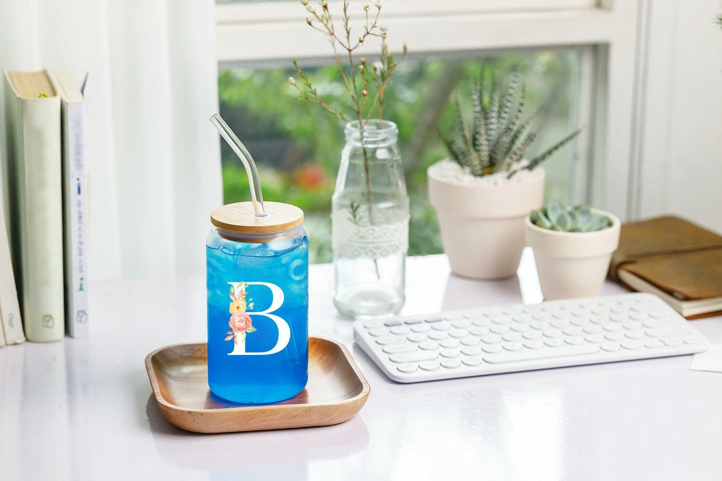 NewEleven Personalized Monogrammed Coffee Glass 16oz Letter D Women