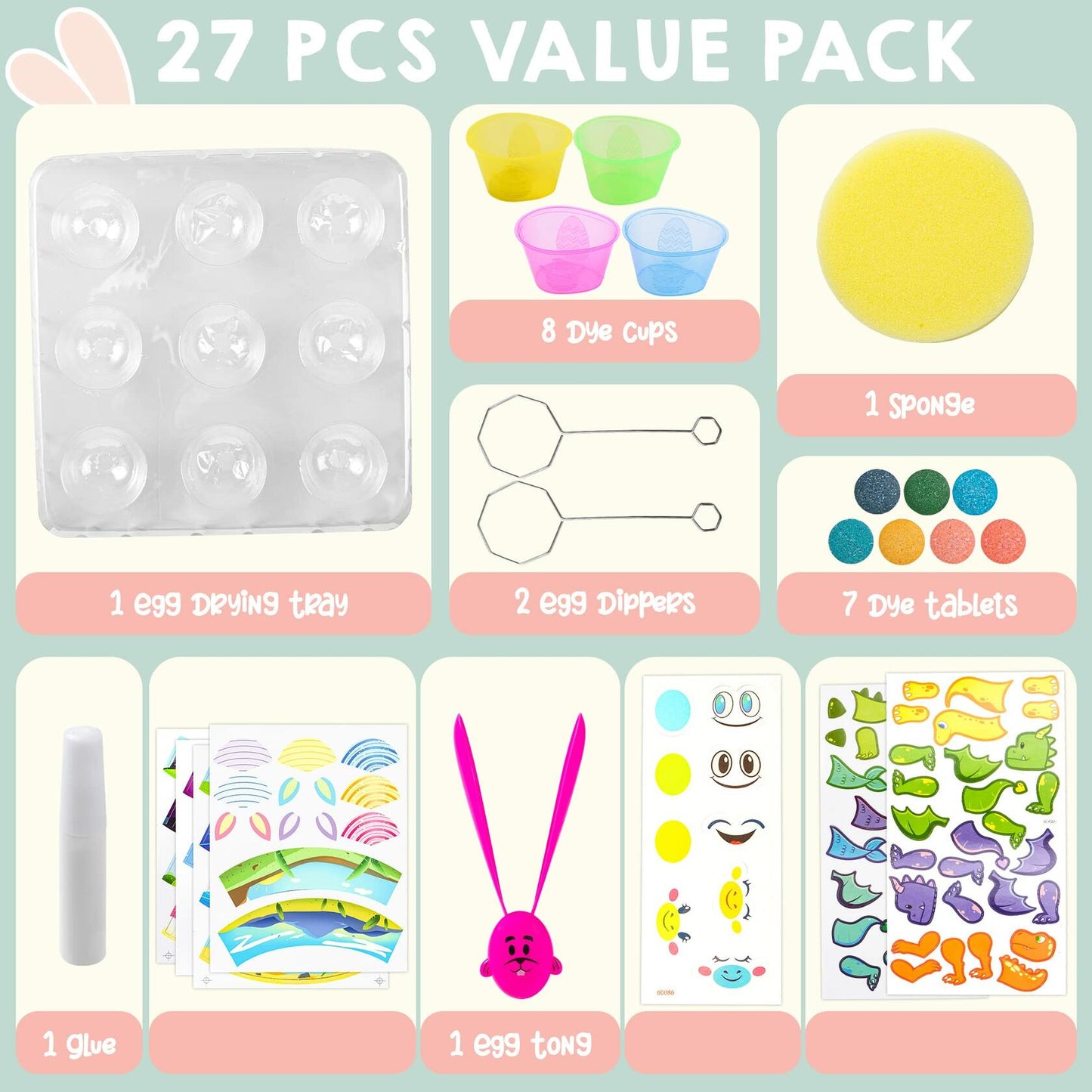 Klever Kits Easter Animal Egg Dye Kit 27 PCS Mermaid Dinosaur Unicorn