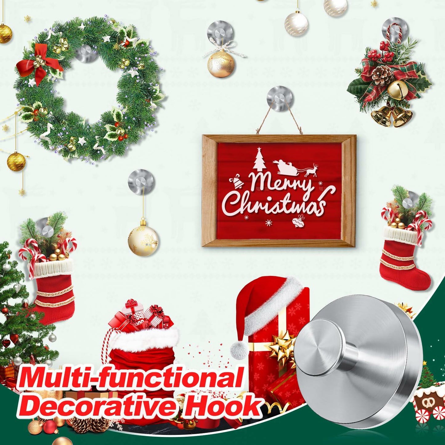 LECHI Stainless Steel Suction Cup Hook Waterproof No Drill Silver 1pc