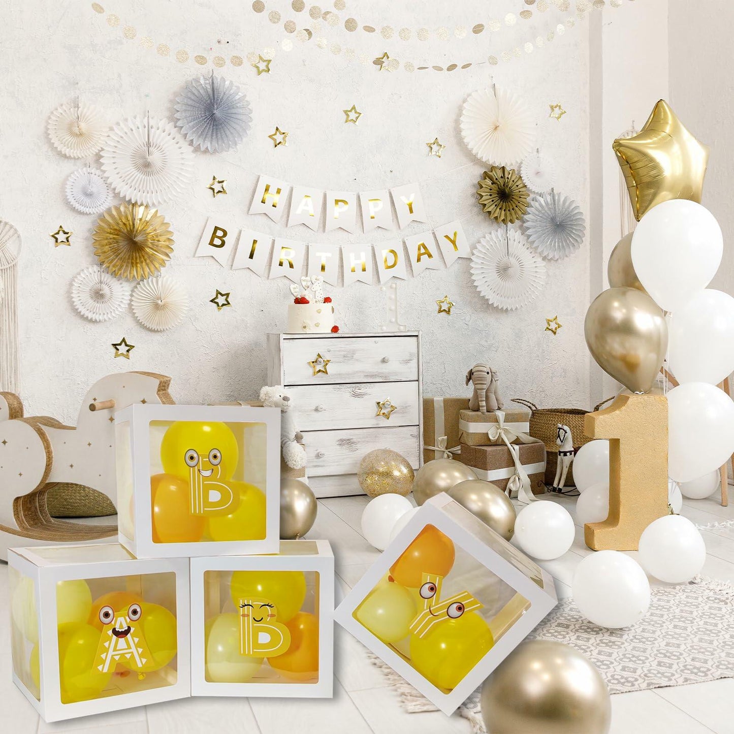 Onteftshop Baby Boxes with Letters 4 Clear White Blocks Baby Shower