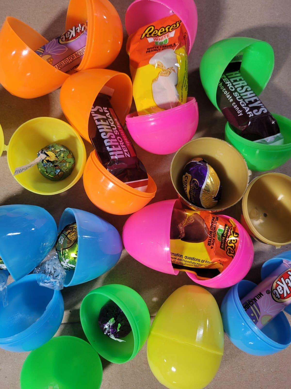 Egg Hunt Filled Plastic Easter Eggs with Chocolate Candy, 12 Count Pack