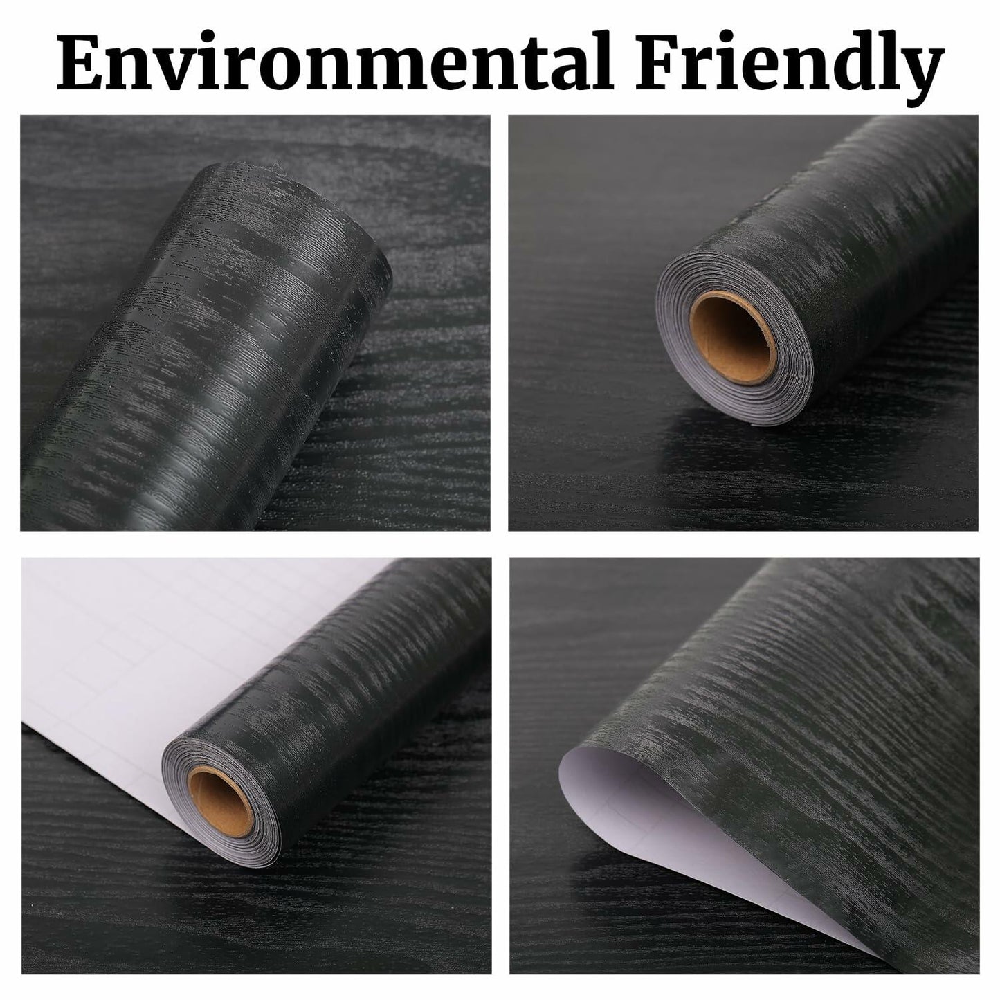 LOVADA Peel and Stick Black Wood Wallpaper 17.5x100 Inch Self Adhesive