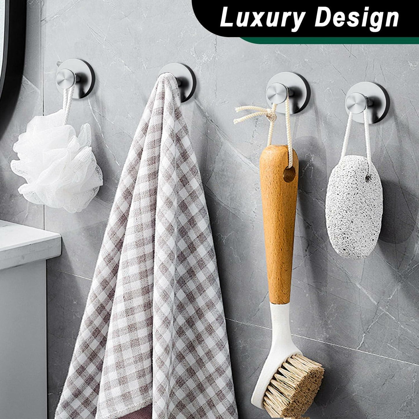 LECHI Stainless Steel Suction Cup Hook Waterproof No Drill Silver 1pc
