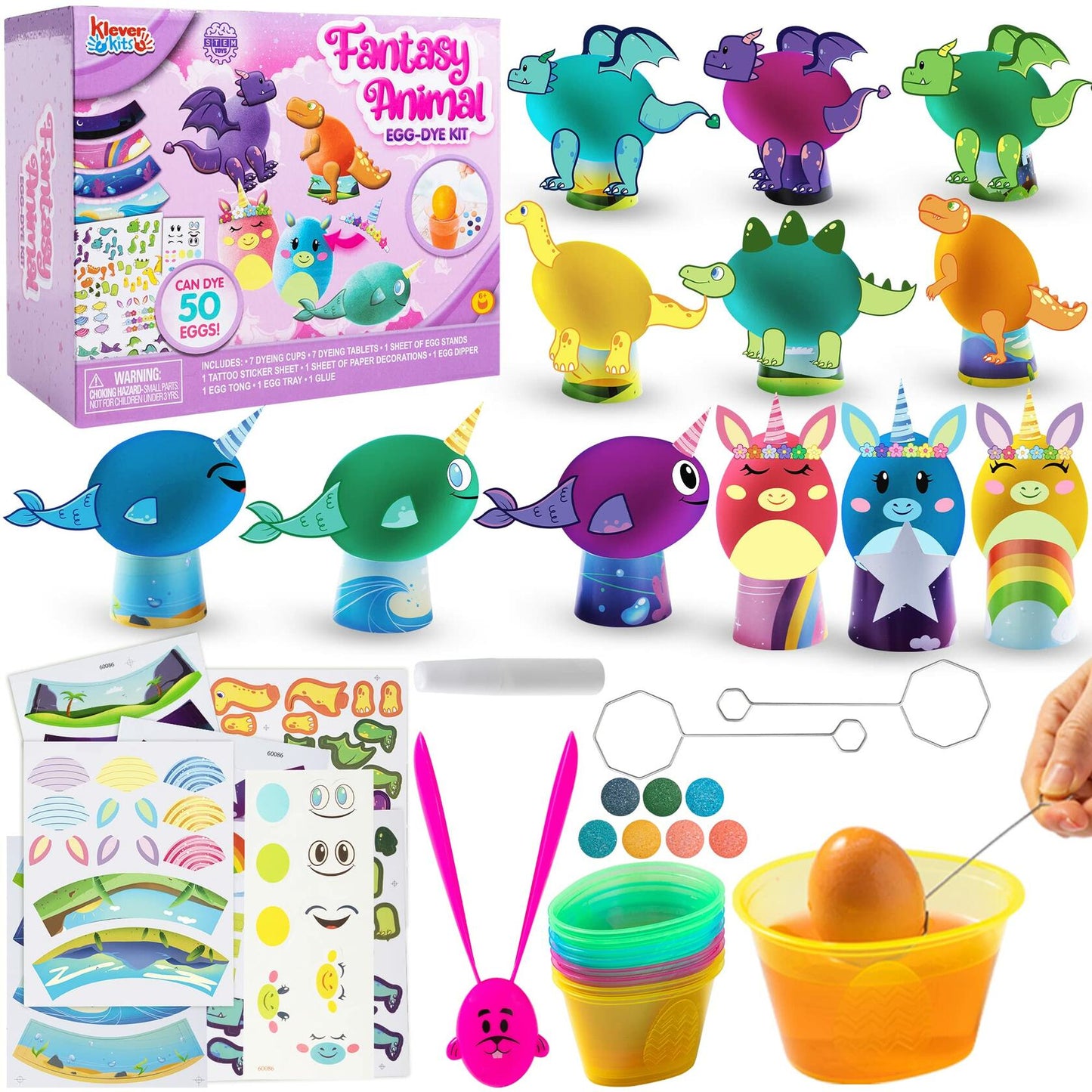 Klever Kits Easter Animal Egg Dye Kit 27 PCS Mermaid Dinosaur Unicorn
