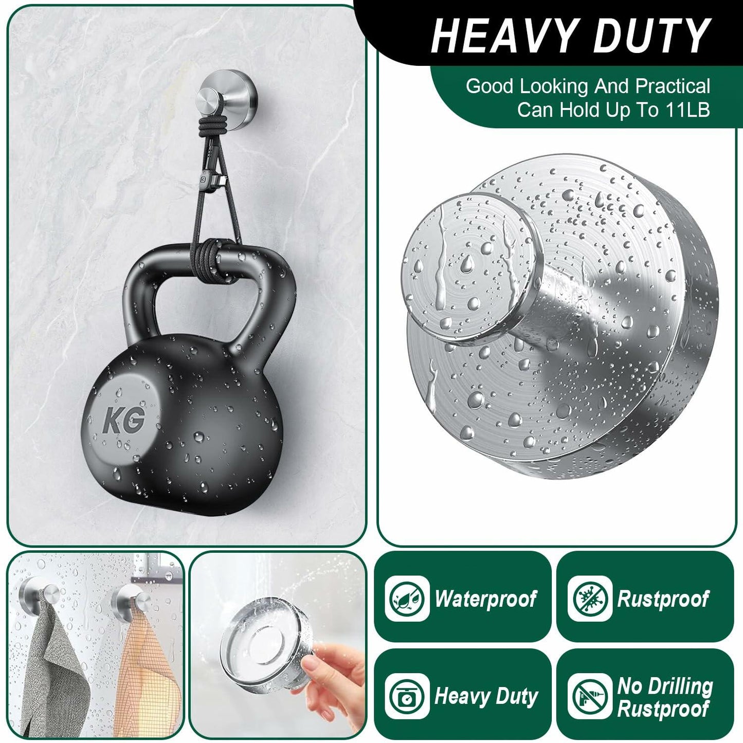 LECHI Stainless Steel Suction Cup Hook Waterproof No Drill Silver 1pc