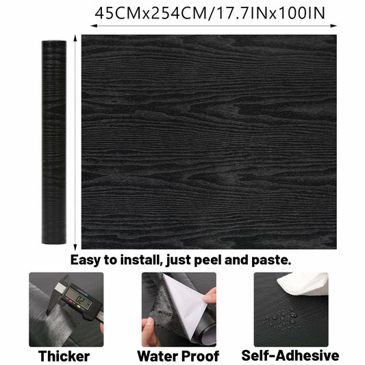 LOVADA Peel and Stick Black Wood Wallpaper 17.5x100 Inch Self Adhesive