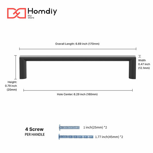 homdiy 5Pack 6.25in Matte Black Cabinet Handles 160mm Hole Centers