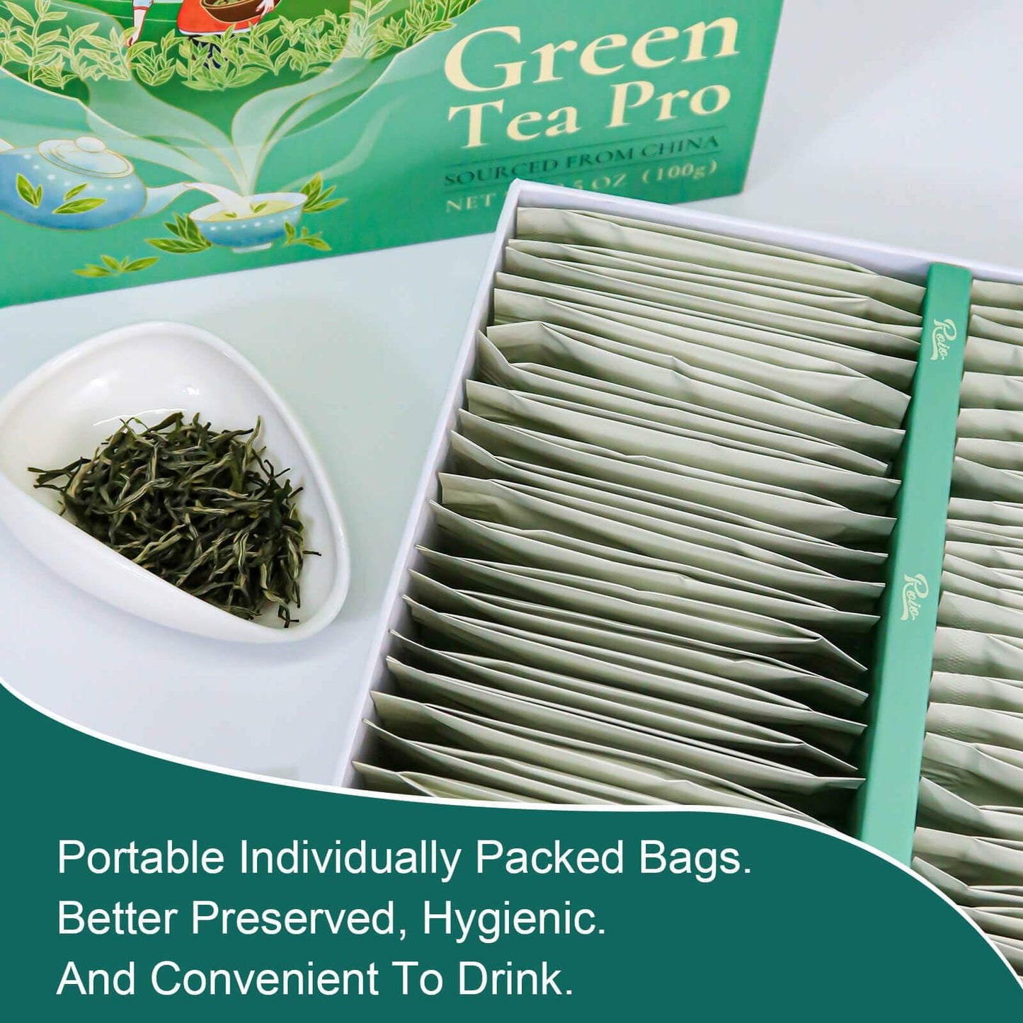 BestBy09/25 Roio Premium Loose Green Tea Whole Leaf Low Caffeine 50 Packets