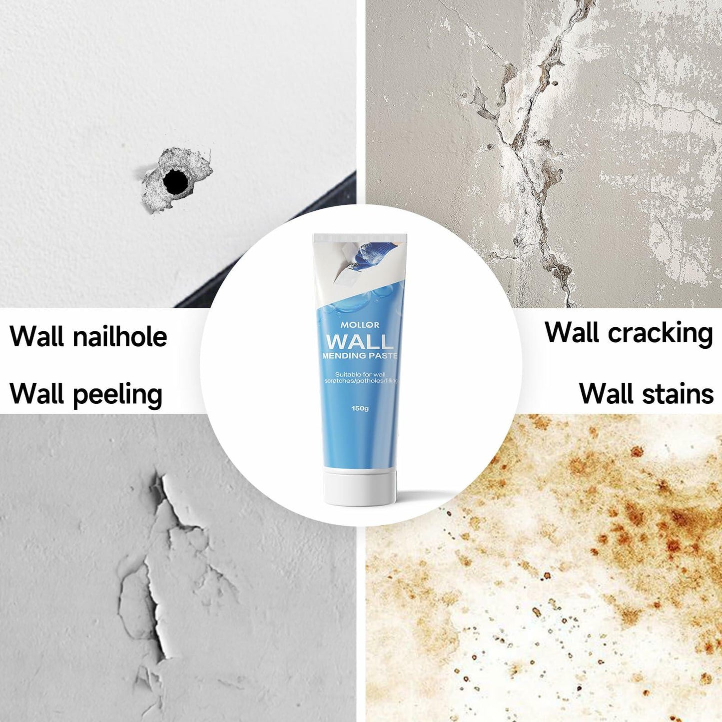 MOLLOR Drywall Repair Kit Spackle Wall Patch Putty 5.29oz White