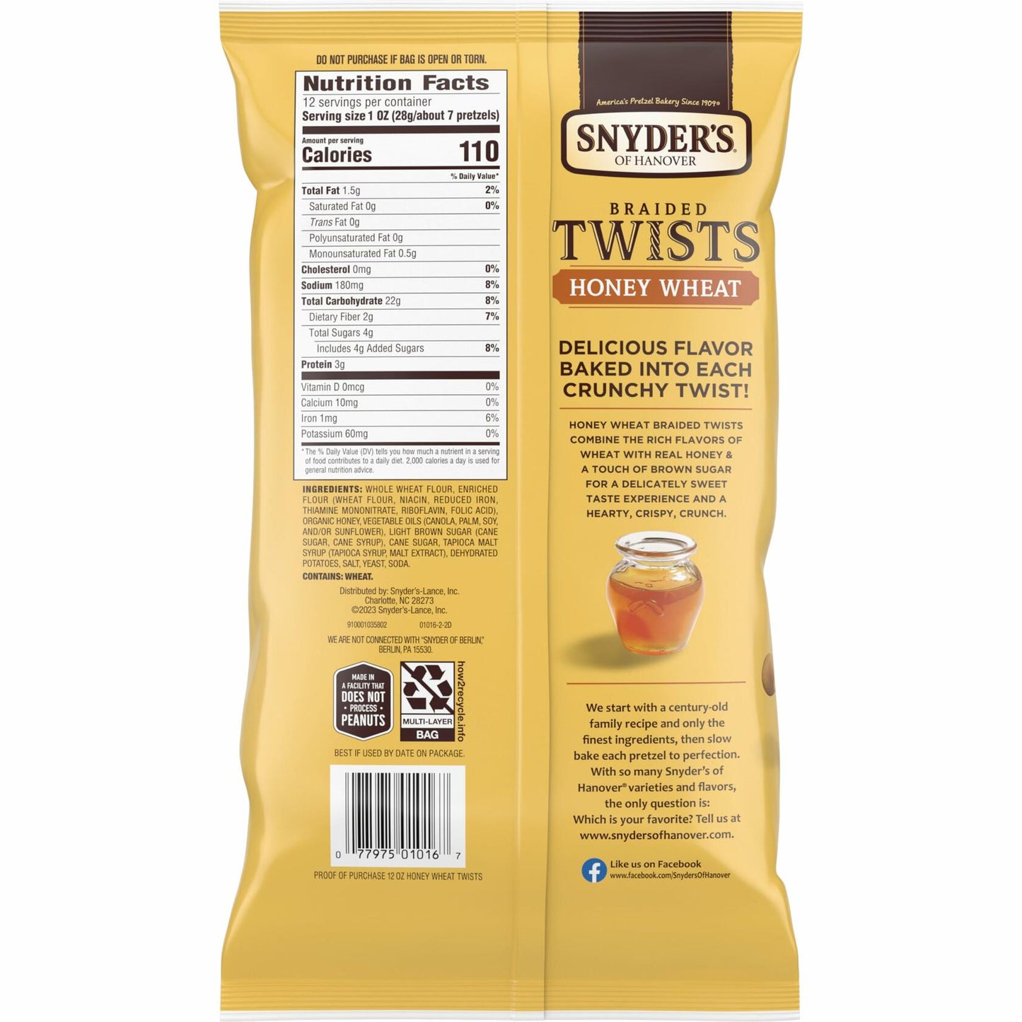 BestBy06/25 Snyder's of Hanover Braided Pretzel Twists Honey Wheat 12 Oz