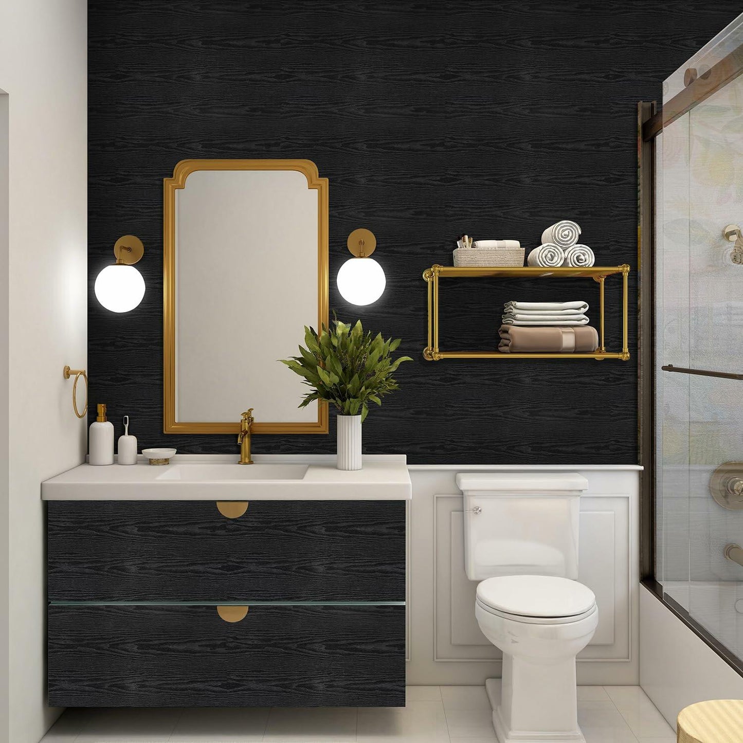 LOVADA Peel and Stick Black Wood Wallpaper 17.5x100 Inch Self Adhesive