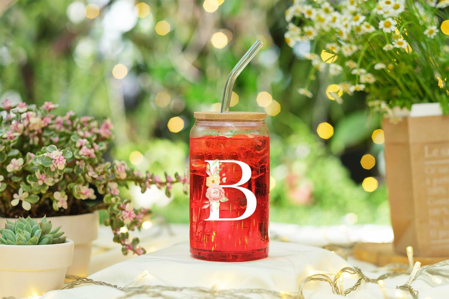 NewEleven Personalized Monogrammed Coffee Glass 16oz Letter D Women