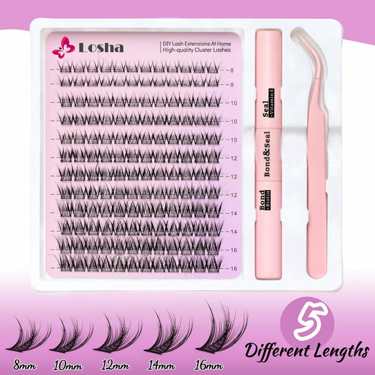Losha Lash Extension Kit 144pcs Wispy Clusters 8-16mm C Curl Natural