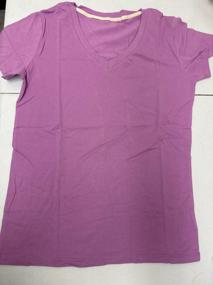 Beach Loose Fit Womens Tops Blouses Summer V Neck Short Sleeve Fuchsia Size M