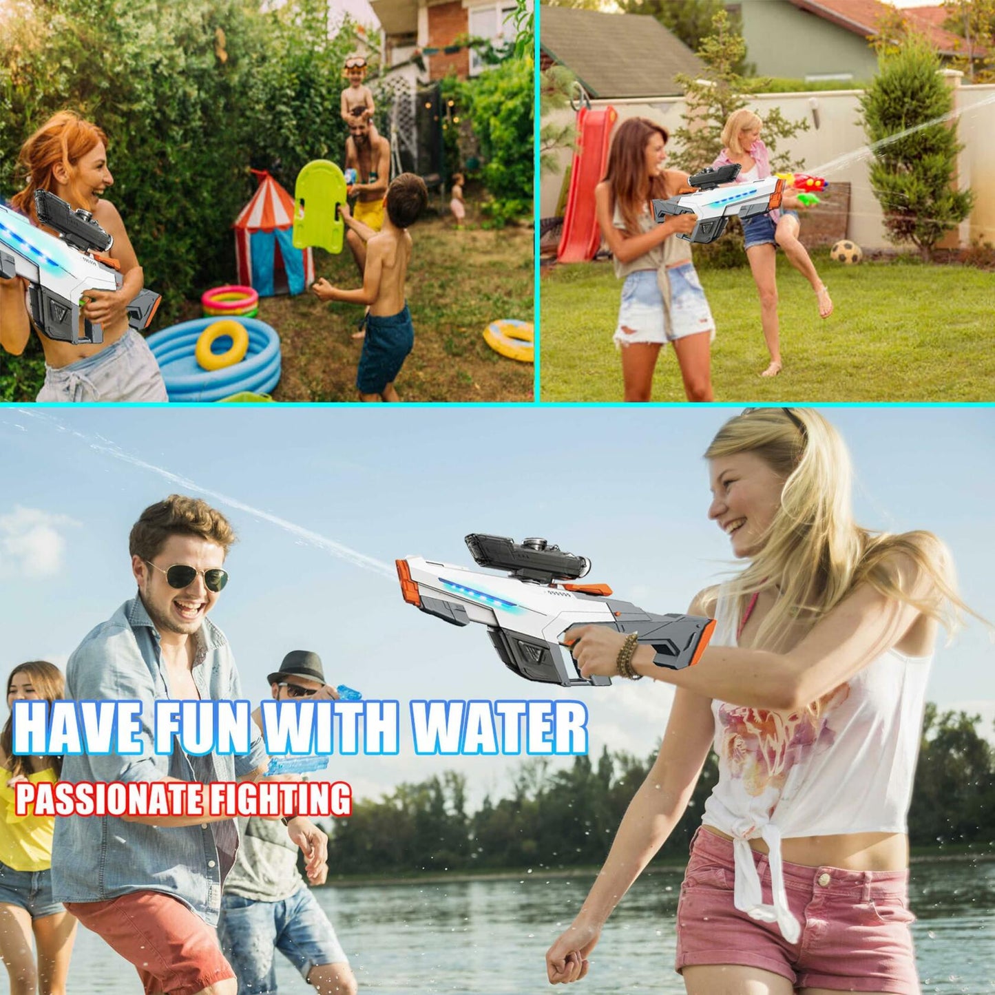 Electric Water Gun Auto Suction Powerful 400 Ammo 28-32FT Range White