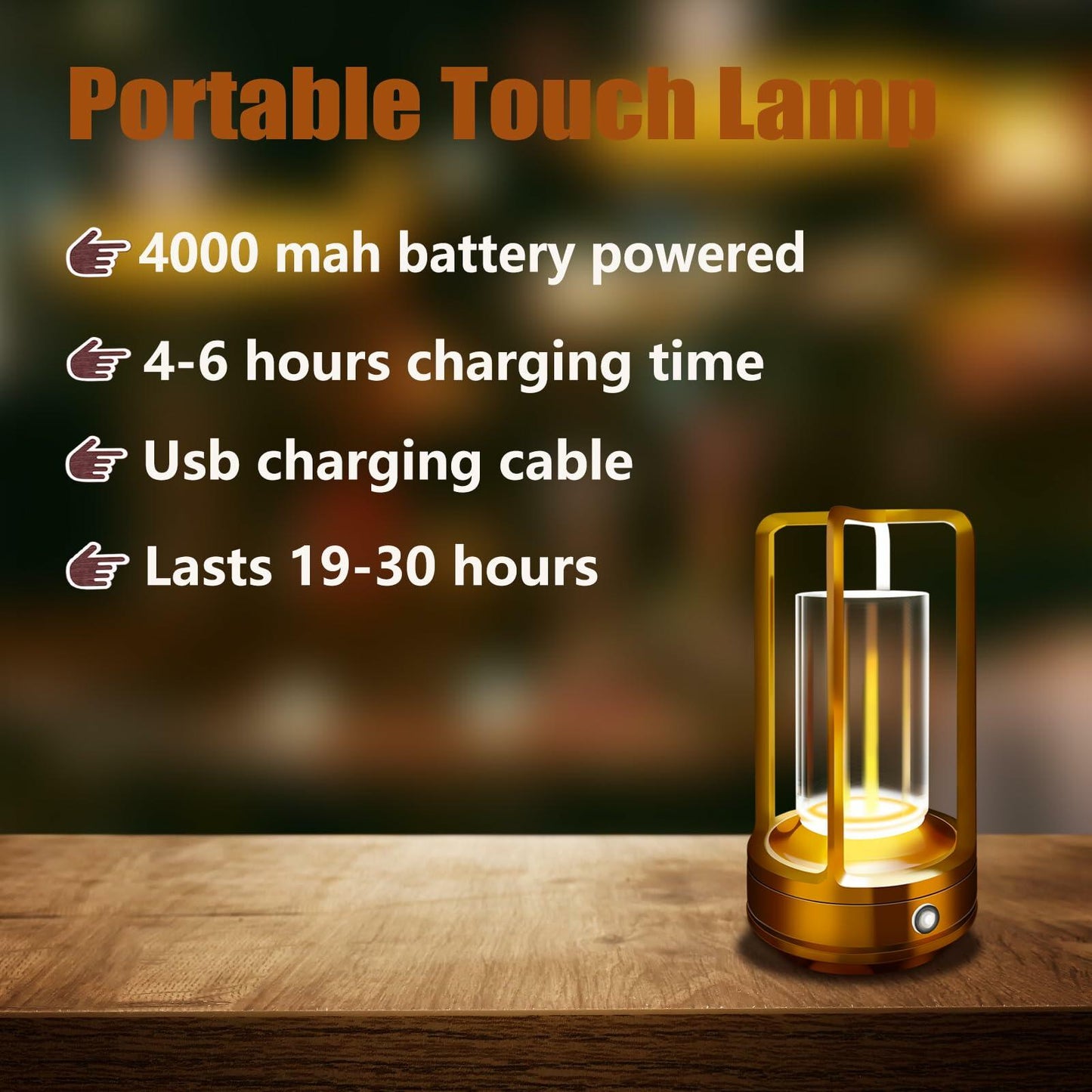 LAYSHINEEN Portable Metal Table Lamp 4000mAh Rechargeable Outdoor Black