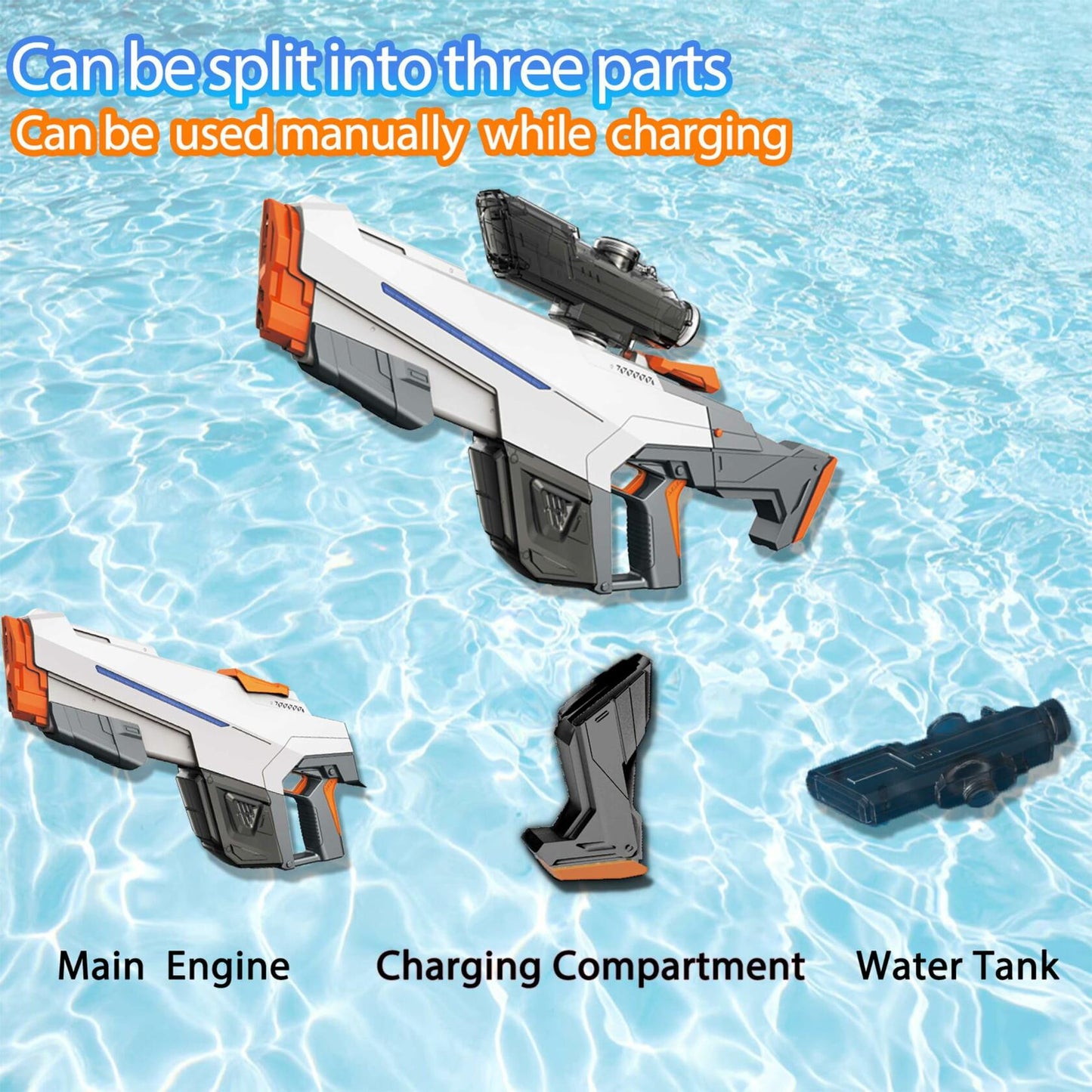 Electric Water Gun Auto Suction Powerful 400 Ammo 28-32FT Range White