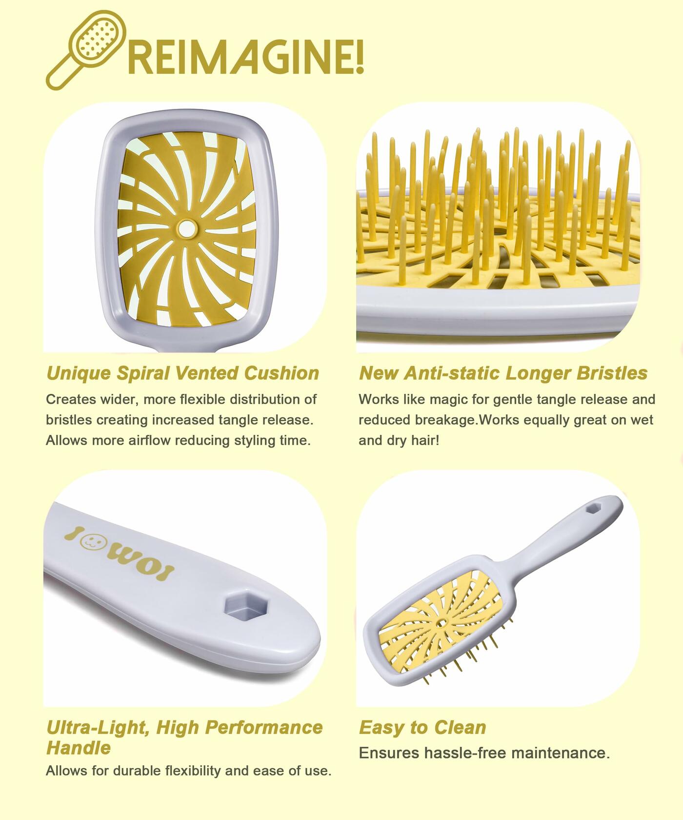 Detangler Brush Anti-Breakage Vented Bristle Mini Travel Lemon Hair Care