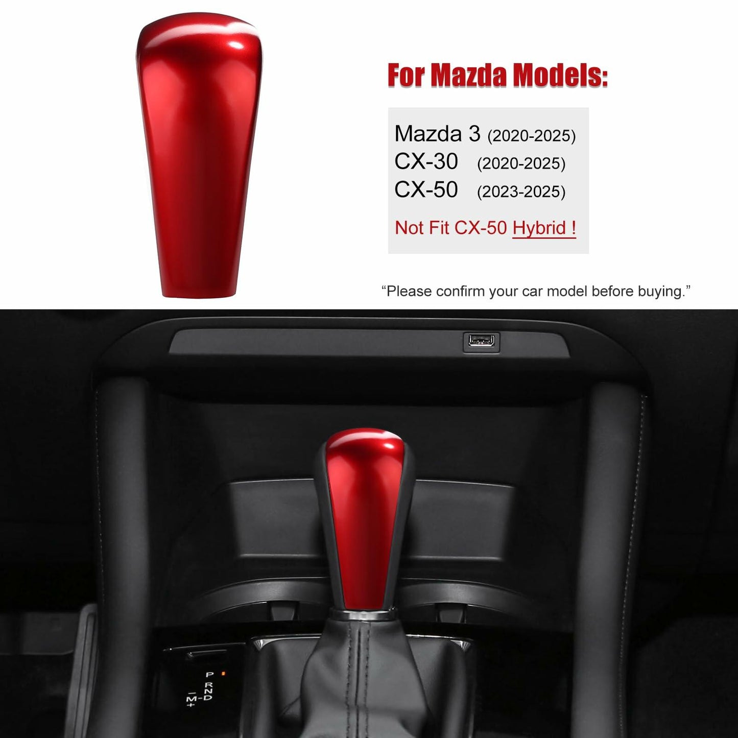 ANFOKAS Mazda 3 CX-30 CX-50 Gear Shift Knob Cover Trim Red