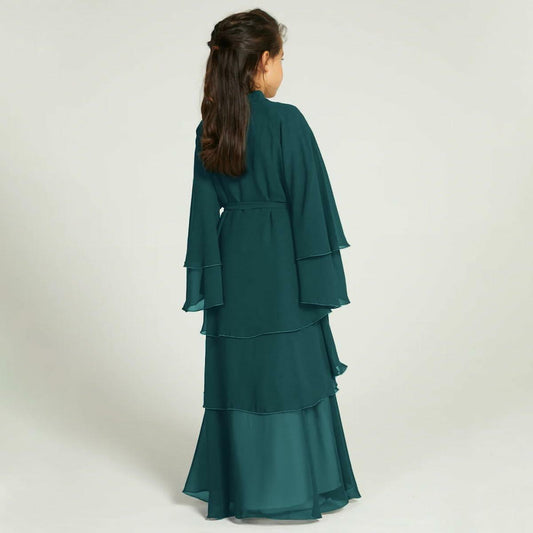 Muslim Girl Abaya Kaftan Dress Dark Green 7-8Y Long Sleeve Eid Ramadan Wear