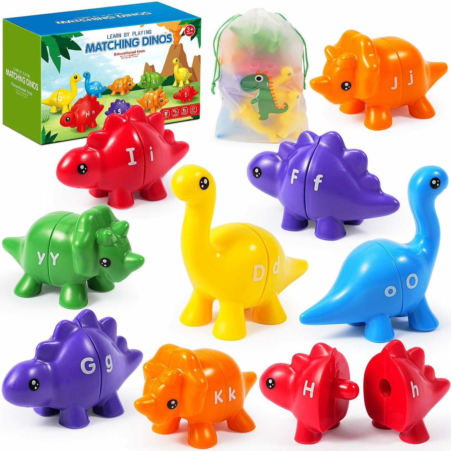 52 PCS Double-Sided ABC Alphabet Dinosaur Toy Montessori Colors Matching Game