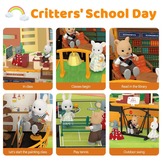 Kids Dollhouse Playset Portable School Bus with 46 Accessories Multicolor