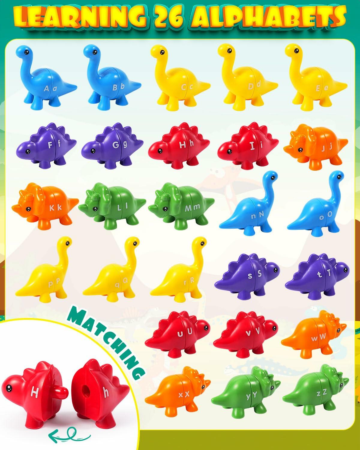 52 PCS Double-Sided ABC Alphabet Dinosaur Toy Montessori Colors Matching Game