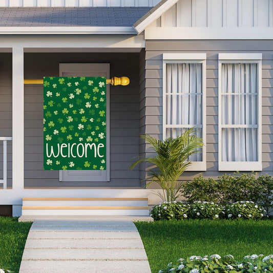 ZAEW St. Patrick's Day Shamrocks Burlap House Flag 28x40 Inch Green Double Sided