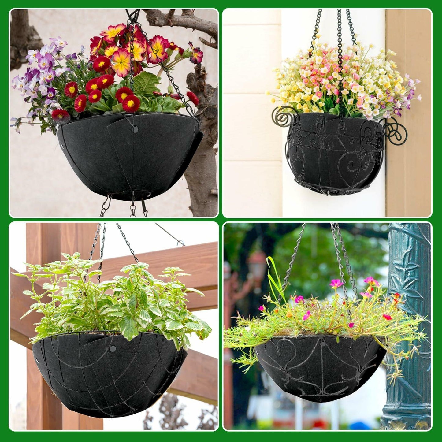 9Pcs 12" Round Hanging Basket Liners Felt Planter Insert for Garden Pots