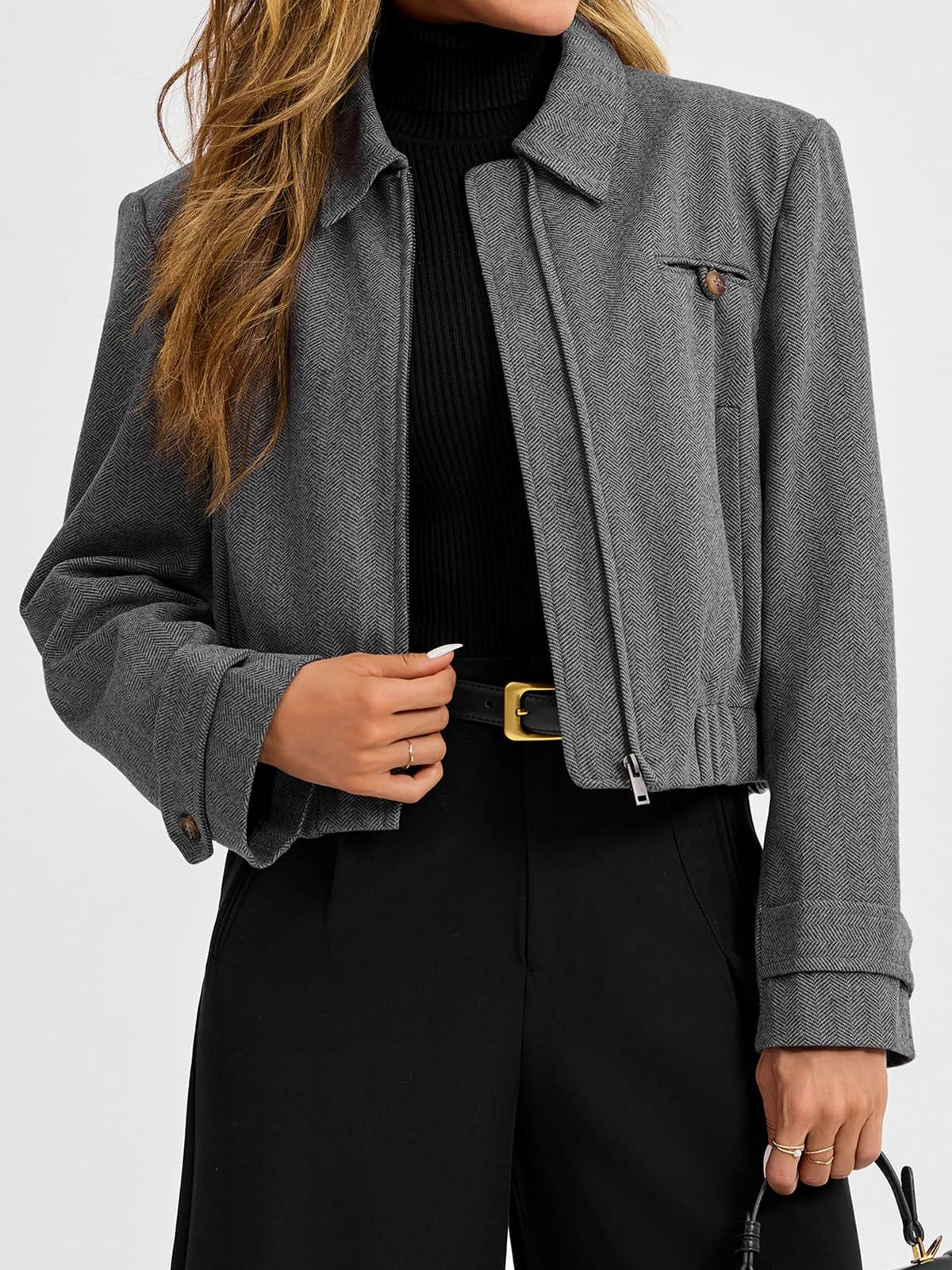 Cicy Bell Womens Cropped Tweed Blazer Zip Up Jacket Beige XL