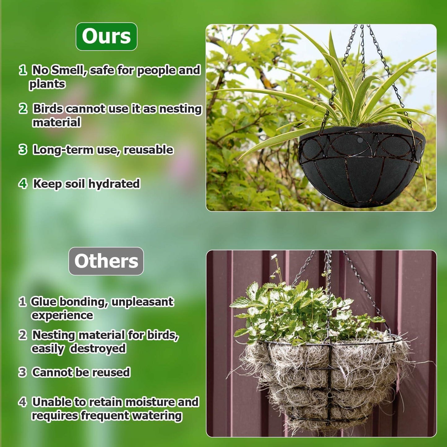 9Pcs 12" Round Hanging Basket Liners Felt Planter Insert for Garden Pots