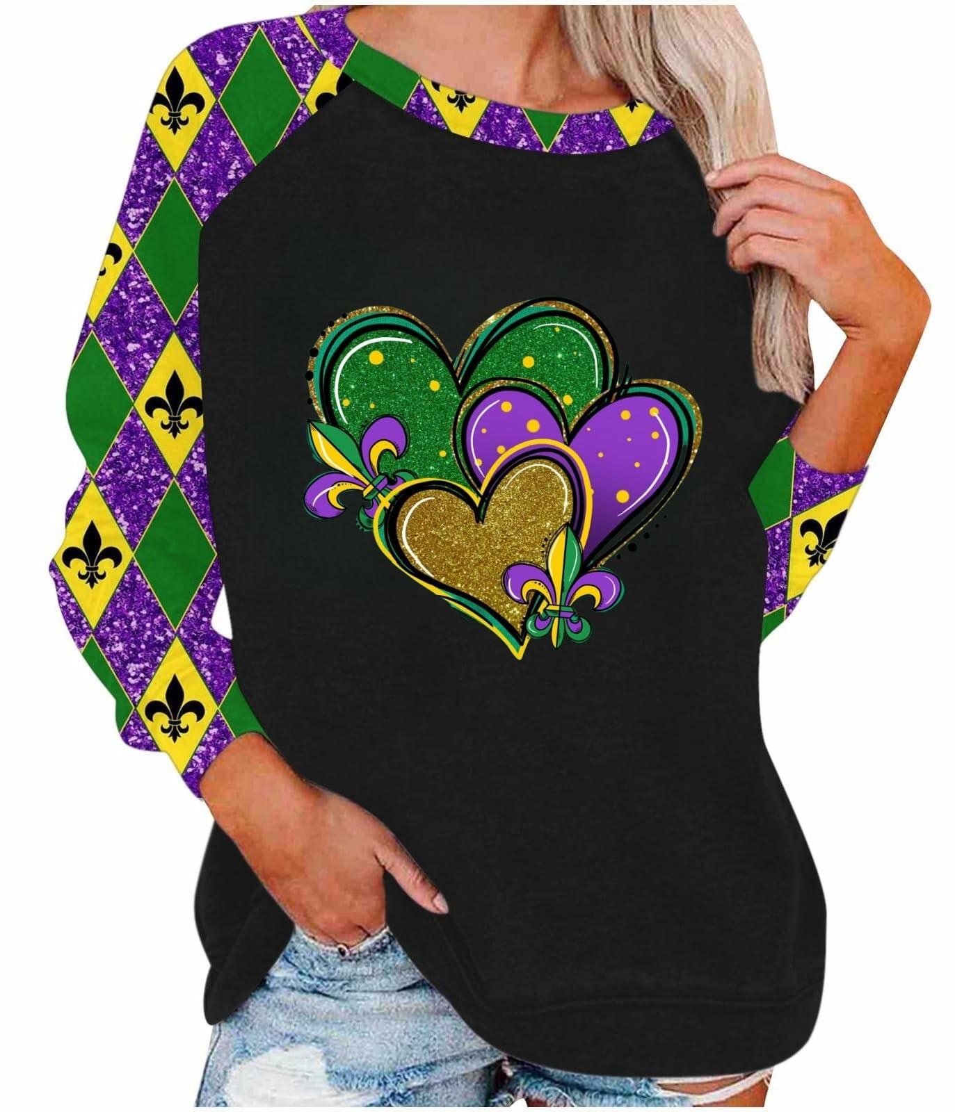 Mardi Gras Raglan Sleeve Tops Outfit Women Black 3 Pack Size M