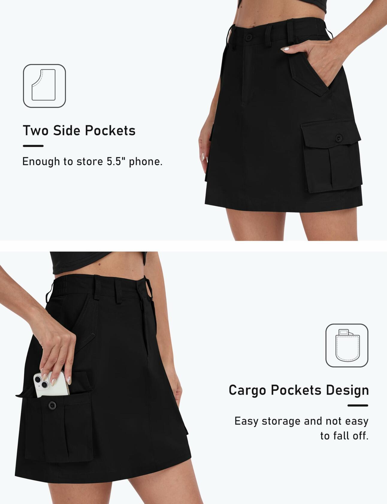 MoFiz Women's 18" Knee Length Golf Skirt Athletic Tennis Black Size M