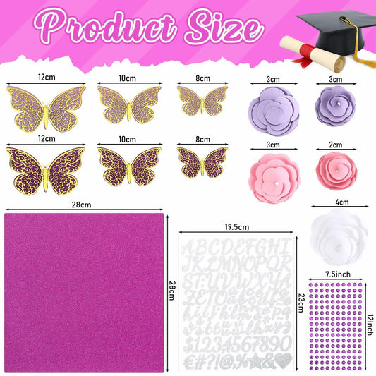 Knitgrip Graduation Cap Decoration Kit 98 Pc Purple Faux Flowers Butterfly