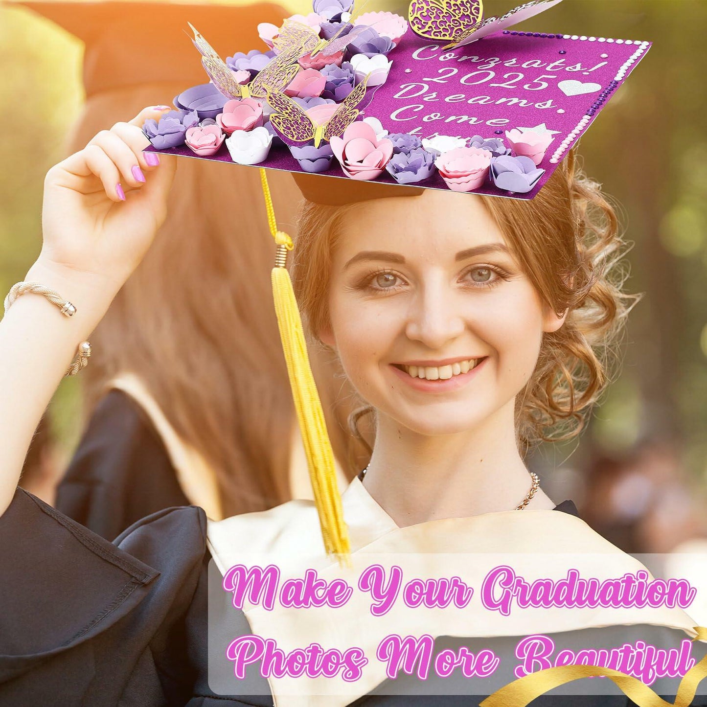 Knitgrip Graduation Cap Decoration Kit 98 Pc Purple Faux Flowers Butterfly