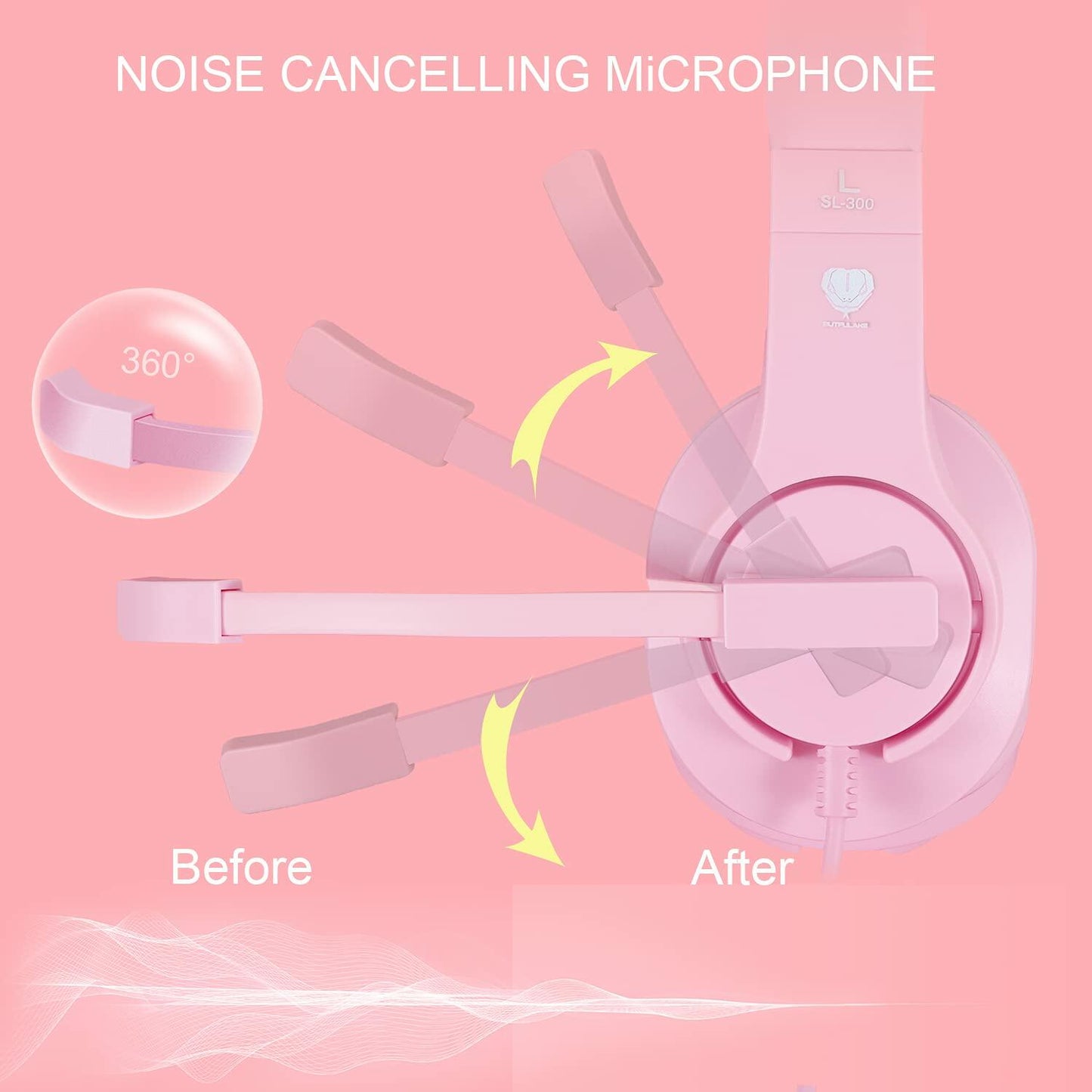 Gaming Headset Wired Mic Pink for PS5 PS4 Xbox PC Nintendo Switch