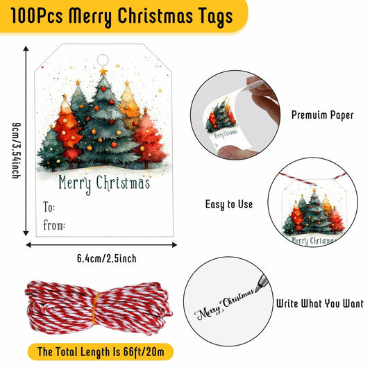 100Pcs Gift Tags with String Attached for Presents Xmas Party Decor Labels