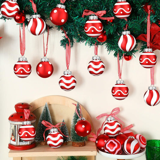 Chuangdi Christmas Ball Ornaments Striped Polka Dots 2.36'' 24 Pcs