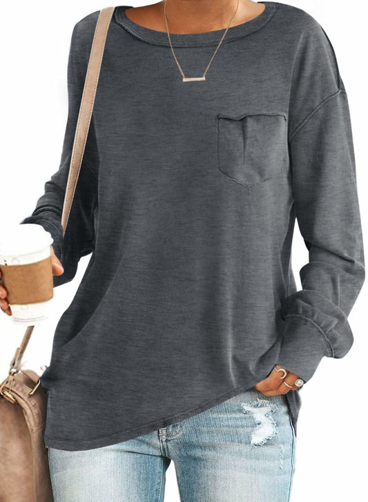 SENSERISE Womens Crewneck Sweatshirt Long Sleeve Pockets Black Size M