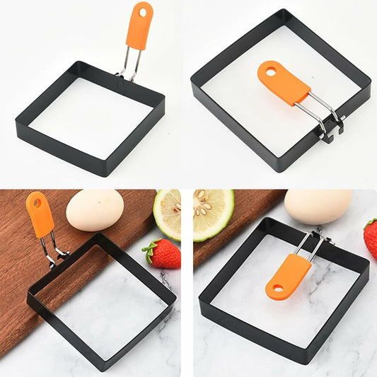 2 Pcs 4 Inch Square Stainless Steel Egg Rings Non-stick Silicone Handle